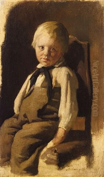 Bauernjunge Auf Einem Stuhl Sitzend (boy On A Chair) Oil Painting by Wilhelm Maria Hubertus Leibl