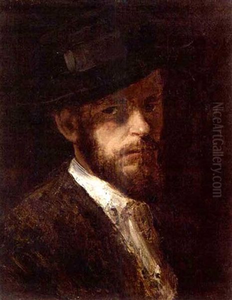 A Self Portrait Oil Painting by Wilhelm Maria Hubertus Leibl