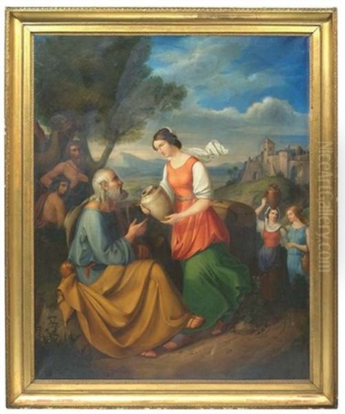 Rebecca Und Eliezer Am Brunnen Oil Painting by Heinrich Leibnitz