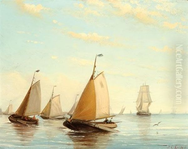 Sailing Boats On The Water Oil Painting by Johan Coenraed Leich