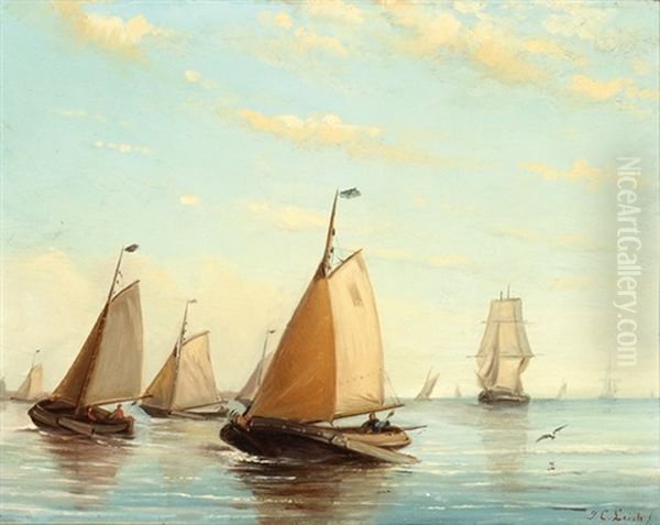 Sailing Boats On The Water Oil Painting by Johan Coenraed Leich