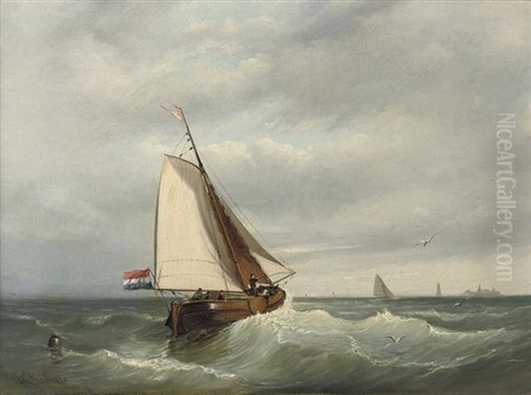 Sailing On A Choppy Sea by Johan Coenraed Leich