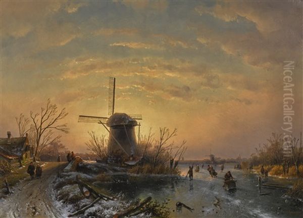 Winter Landscape Oil Painting by Charles Henri Joseph Leickert