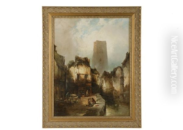 The Belfry Of Tournai (oldest In Belgium) Oil Painting by Charles Henri Joseph Leickert