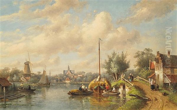 Hollandische Gracht Oil Painting by Charles Henri Joseph Leickert