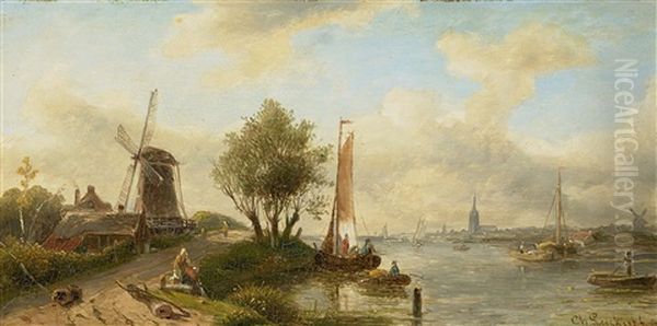 Hollandische Flusslandschaft Oil Painting by Charles Henri Joseph Leickert