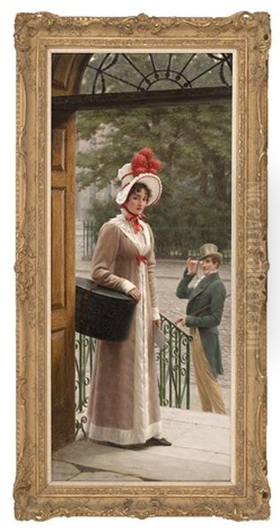 Delivering The New Hat Oil Painting by Edmund Blair Leighton