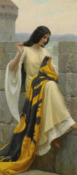 Stitching The Standard Oil Painting by Edmund Blair Leighton