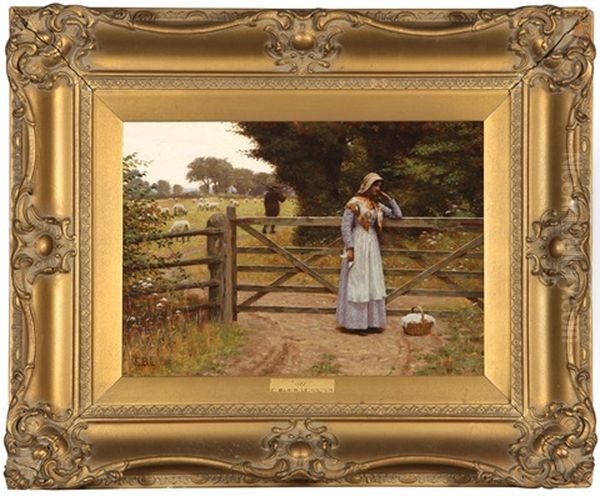 Off, Woman Standing Near A Fence Sending Her Husband Off To Hunt Oil Painting by Edmund Blair Leighton