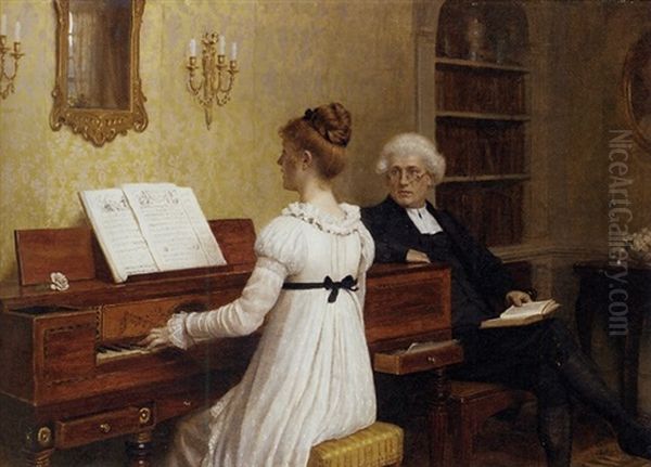 The Piano Lesson Oil Painting by Edmund Blair Leighton