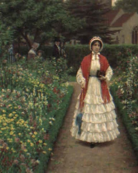 A Girl In A Garden Of Flowers Oil Painting by Edmund Blair Leighton