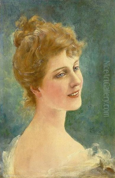 Portrait Einer Jungen Rotblonden Frau Vor Grun Changierendem Hintergrund Oil Painting by John Leighton