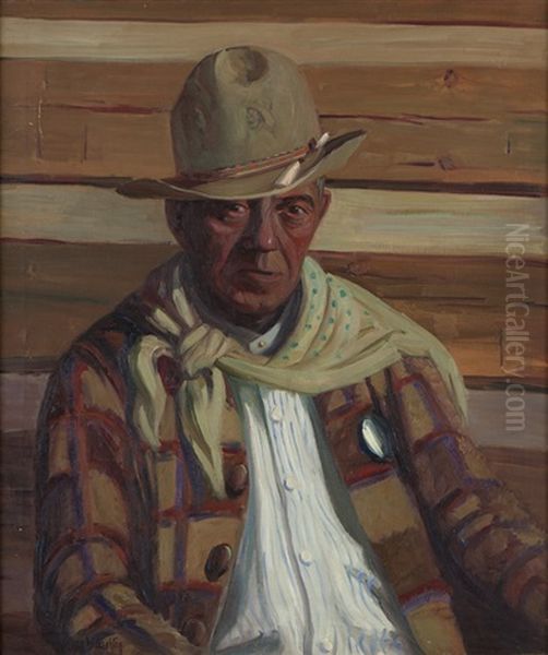 Portrait Of A Cowboy, Possibly Charles Marion Russell Oil Painting by Kathryn Woodman Leighton