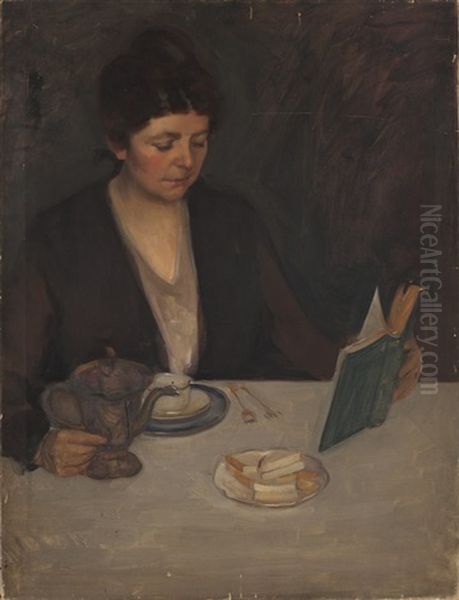 Self Portrait Of The Artist Seated At A Table by Kathryn Woodman Leighton