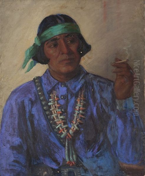 Indian Man Smoking Oil Painting by Kathryn Woodman Leighton