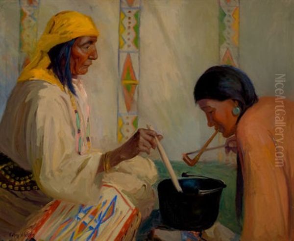 Around The Fire Oil Painting by Kathryn Woodman Leighton