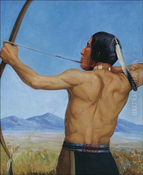 Olompic Blue - Pose By Iron Eyes Cody - Cherokee Indian Oil Painting by Kathryn Woodman Leighton