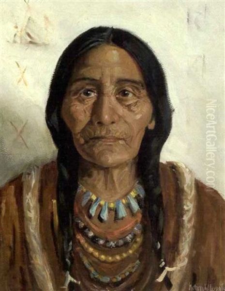 Blackfeet Elder Oil Painting by Kathryn Woodman Leighton