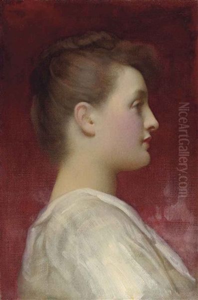 Head Of A Girl In A White Dress Oil Painting by Lord Frederic Leighton