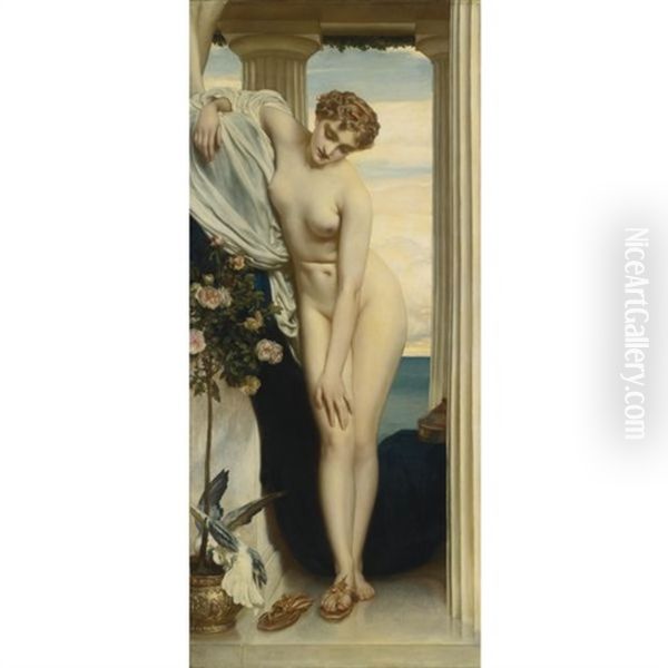 Venus Disrobing For The Bath Oil Painting by Lord Frederic Leighton