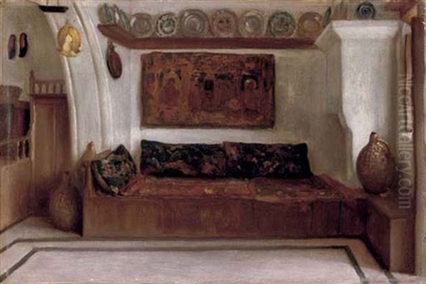 Interior Of A House At Lindos (+ A Study For Cleobolos Instructing His Daughter Cleoboline; 2 Works) Oil Painting by Lord Frederic Leighton