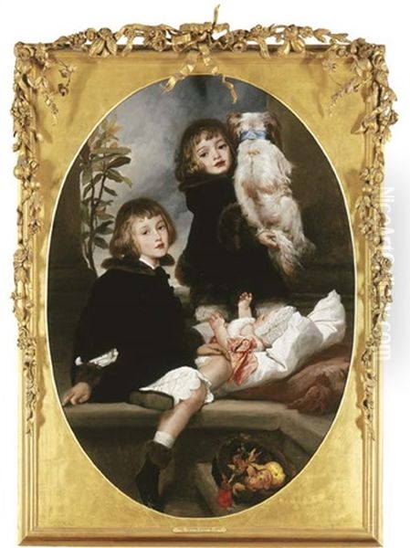 Portrait Of Ida, Adrian And Frederic Marryat Oil Painting by Lord Frederic Leighton