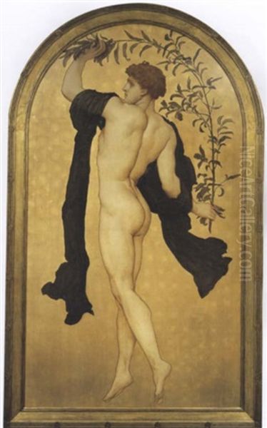 A Dancing Athlete With An Olive Branch Oil Painting by Lord Frederic Leighton