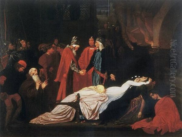 The Reconciliation Of The Montagues And The Capulets Over The Dead Bodies Of Romeo And Juliet Oil Painting by Lord Frederic Leighton