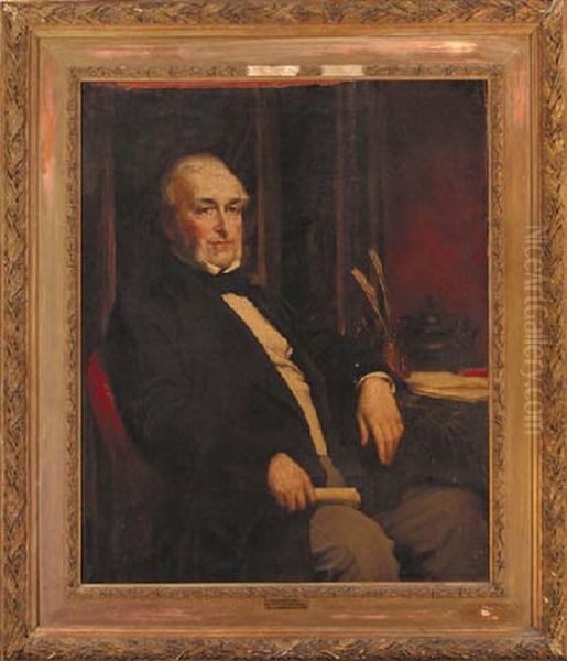 Portrait Of William Keppel, 6th Viscount Barrington In A Black Coat, Holding A Letter At A Desk Oil Painting by Lord Frederic Leighton