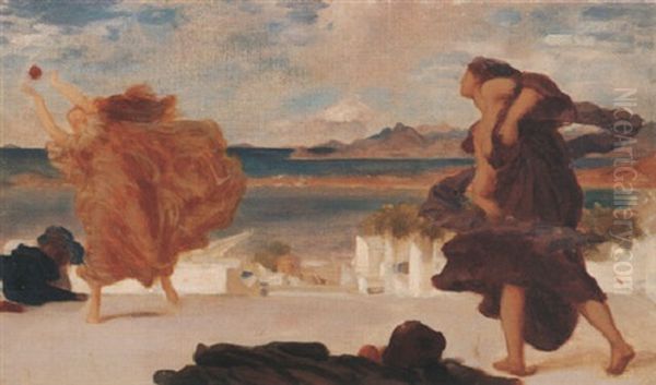 Greek Girls Playing At Ball Oil Painting by Lord Frederic Leighton