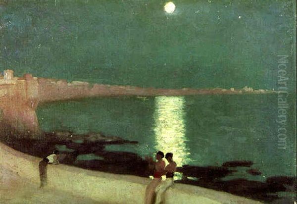 The Bay Of Cadiz - Moonlight Oil Painting by Lord Frederic Leighton