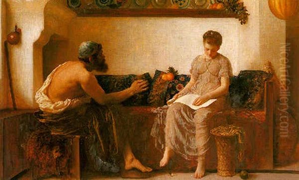 Cleoboulos Instructing His Daughter Cleobouline Oil Painting by Lord Frederic Leighton