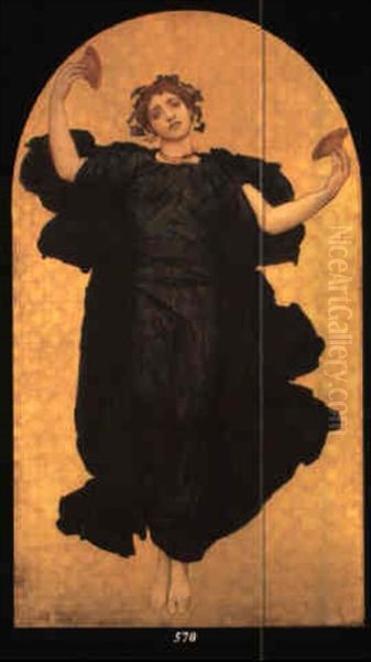 A Dancing Girl With Cymbals In A Green Robe Oil Painting by Lord Frederic Leighton