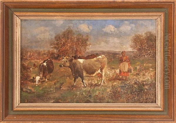 Cows In A Pasture Oil Painting by Scott Leighton