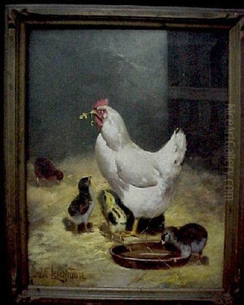 Hen And Chicks Oil Painting by Scott Leighton