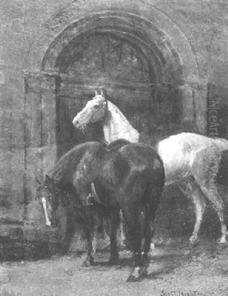 At The Castle Gate - A Pair Of Horses Oil Painting by Scott Leighton