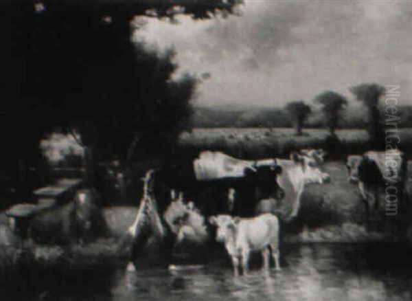 Cows By A Brook Oil Painting by Scott Leighton