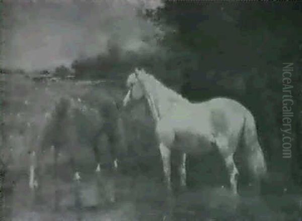 Horses Grazing And Watering Oil Painting by Scott Leighton