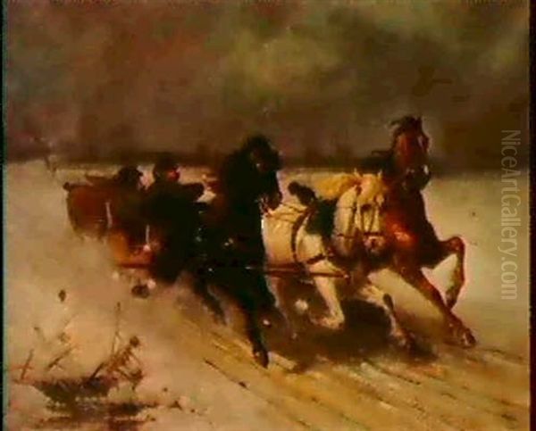 Racing Home Through A Maine Snow Storm Oil Painting by Scott Leighton