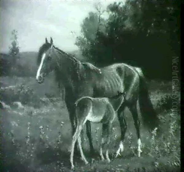 Mare And Foal Oil Painting by Scott Leighton