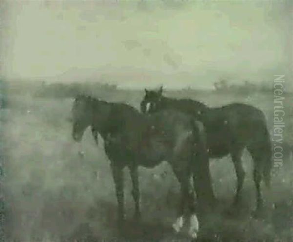 Two Horses In A Field. Oil Painting by Scott Leighton