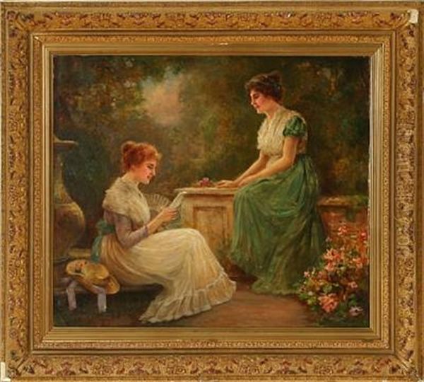 Two Girls In A Garden by Stanley Leighton