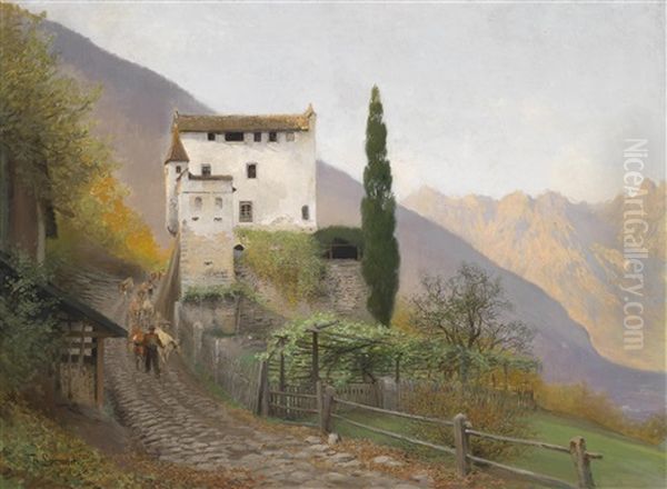 Ansitz Helmsdorf Sudtirol An Einem Fruhlingstag Oil Painting by Anton Robert Leinweber