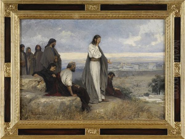 Jesus Mit Seinen Jungern Auf Den Hugeln Vor Jerusalem Oil Painting by Anton Robert Leinweber