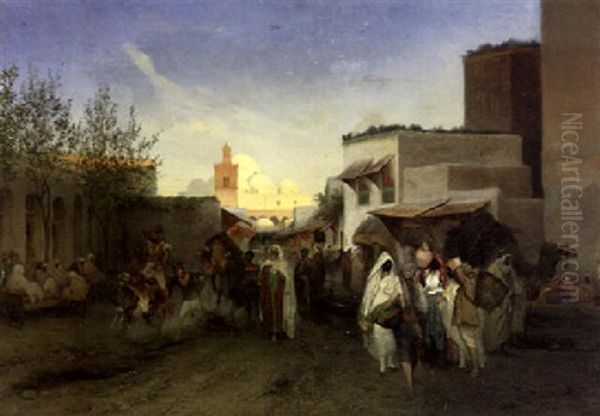 The Market Place, Tunis Oil Painting by Anton Robert Leinweber