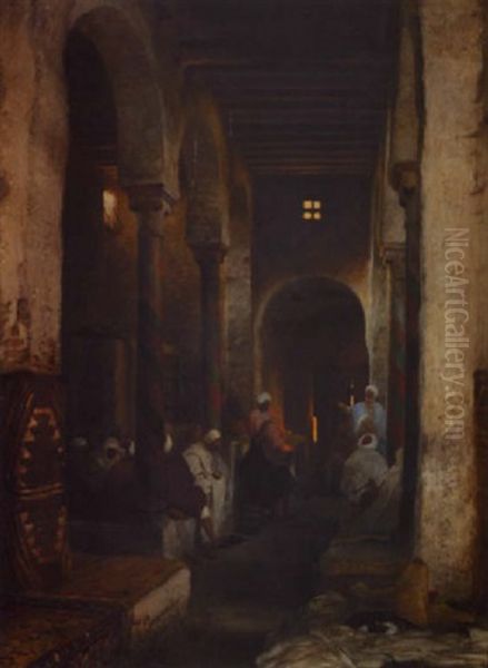 Scene Animee Dans Les Souks De Tunis Oil Painting by Heinrich Leinweber