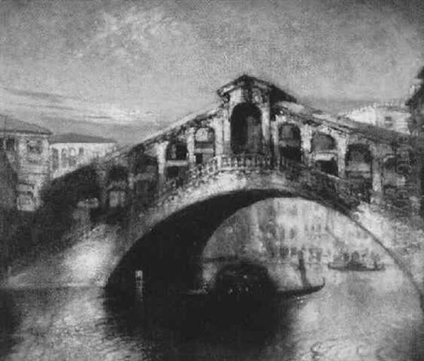 Gondola Passing Beneath The Rialto Bridge Oil Painting by Karl Leipold