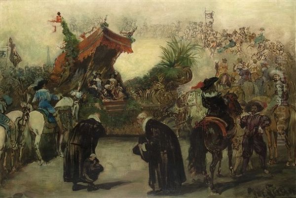 Parade To Celebrate The 800-year Existence Of Dusseldorf 1888 - Philipp Wilh. Welcomes Karl Ii Of England Oil Painting by Jacobus Leisten