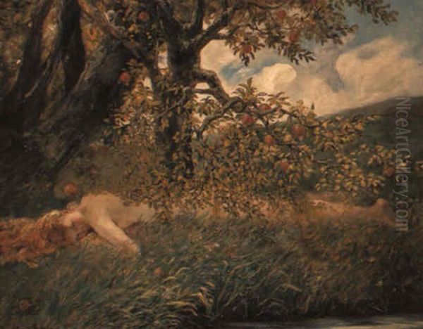 In The Orchard Oil Painting by Jacobus Leisten