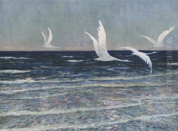 White Cranes Oil Painting by Walter Leistikow